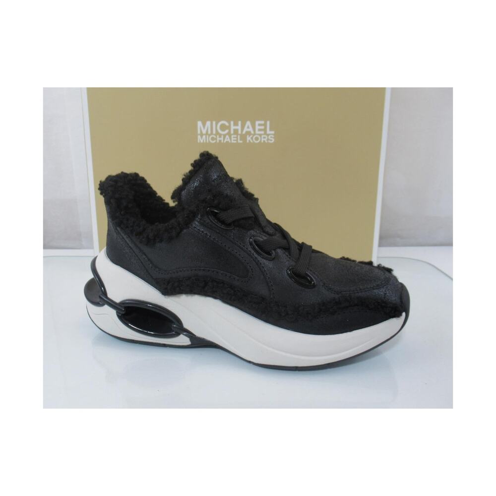 Michael Kors Size 7 Toni Trainer Lace Up Sneakers Distressed Bomba Leather Black